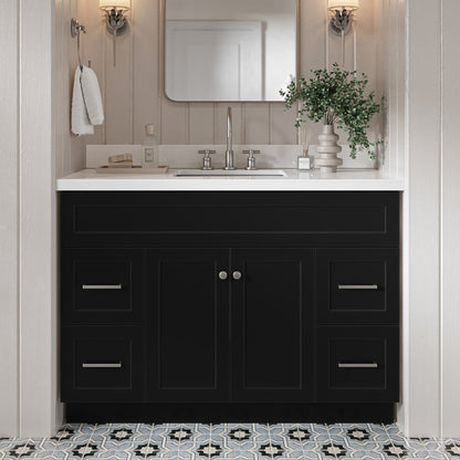 Bradford 48-Inch Black bathroom vanity in styled bathroom setting