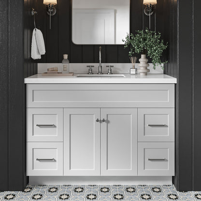 Bradford 48-Inch Grey bathroom vanity in styled bathroom setting