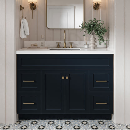 Bradford 48-Inch Midnight Blue bathroom vanity in styled bathroom setting