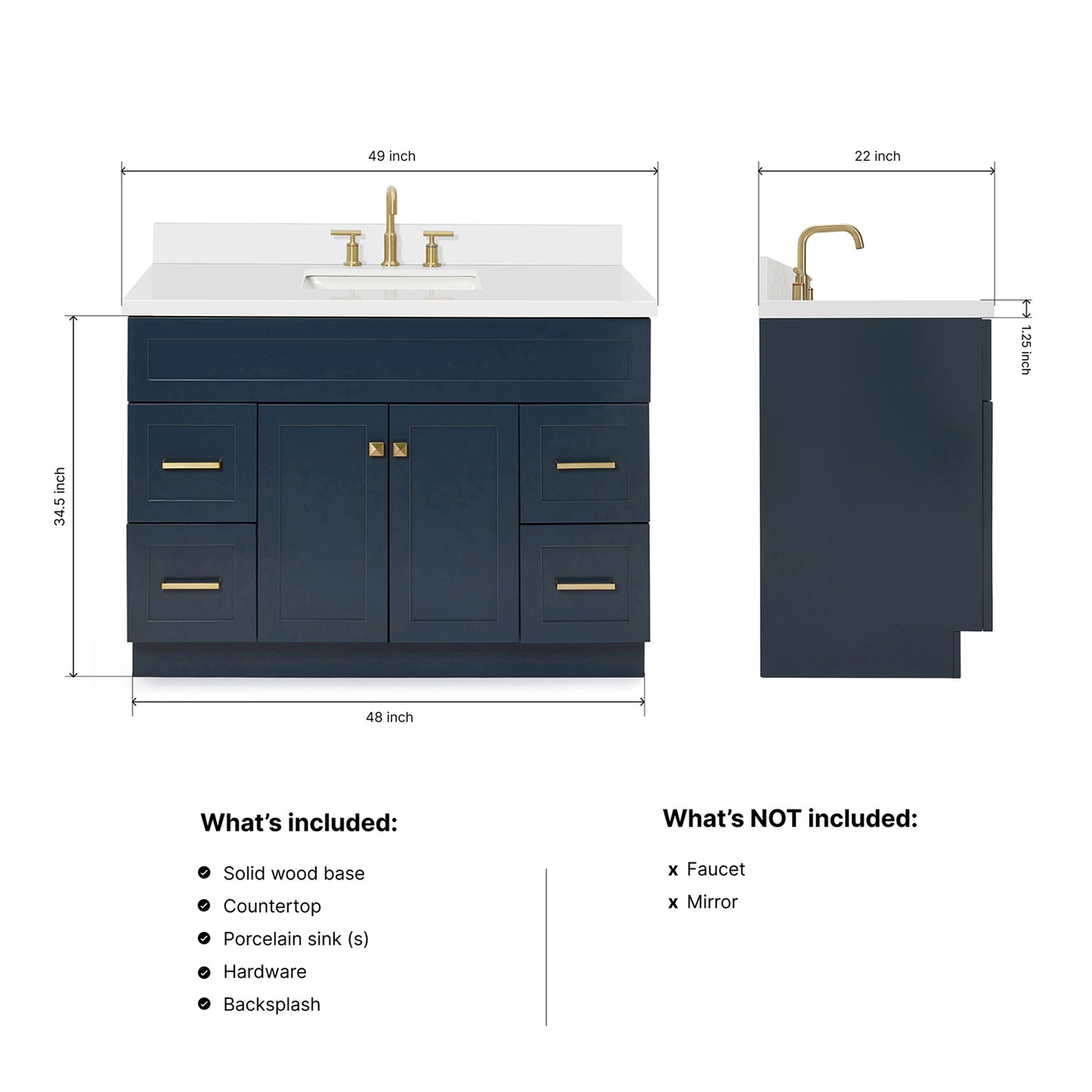 Bradford 48-Inch Midnight Blue bathroom vanity dimensions