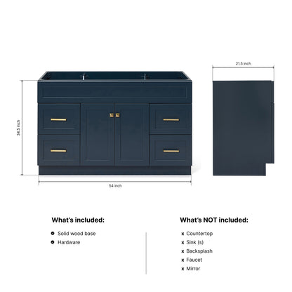 Bradford 54-inch Midnight Blue base cabinet on dimensions