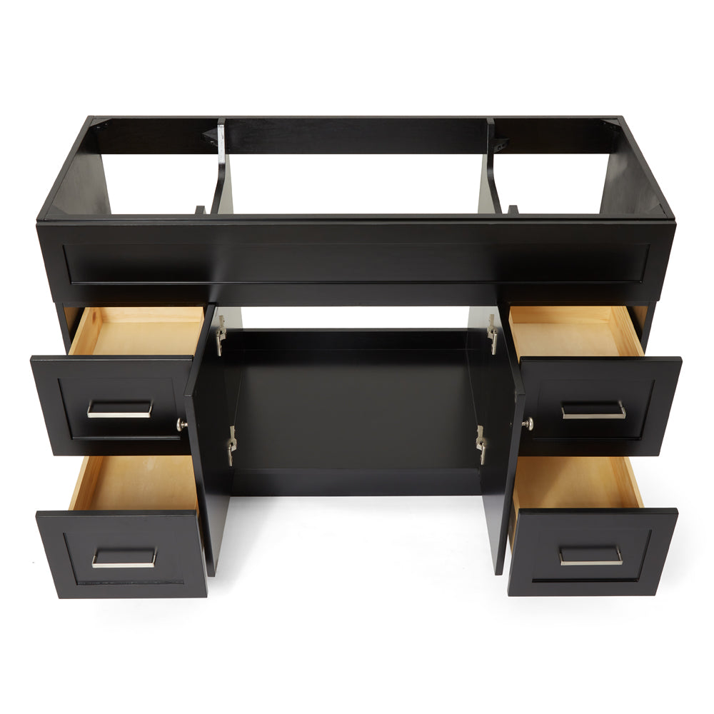 Bradford 54-inch Black base cabinet on white back ground side view open door