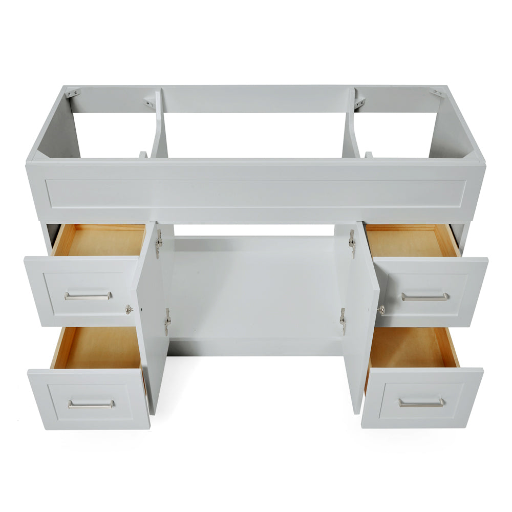 Bradford 54-inch Grey base cabinet on white back ground front view open door