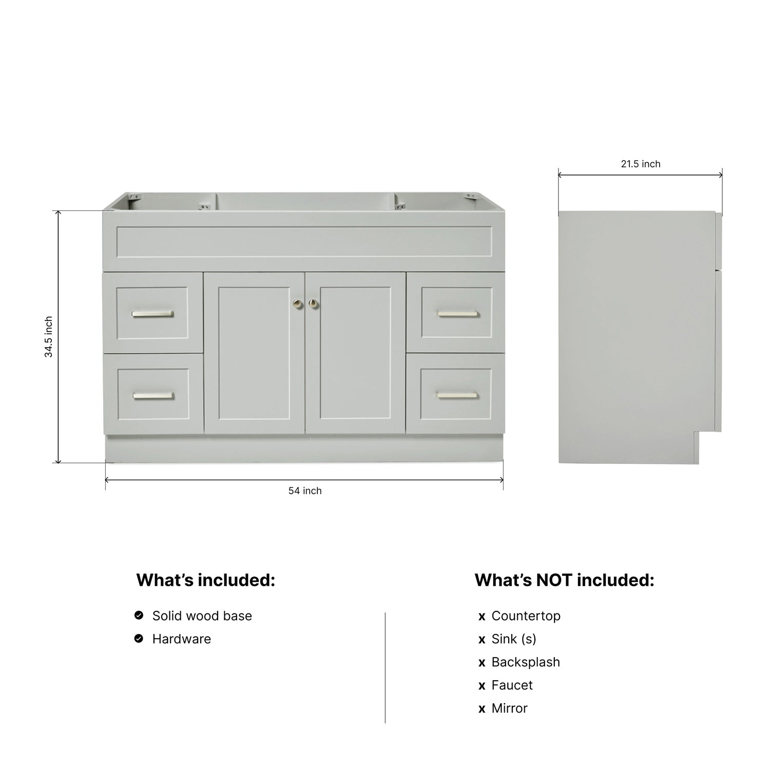 Bradford 54-inch Grey base cabinet on dimensions