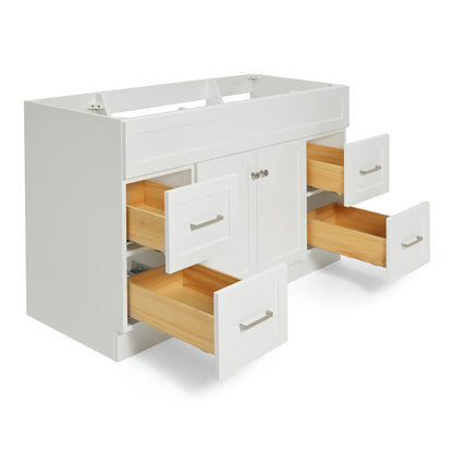 Bradford 54-inch White base cabinet on white back ground side view open door