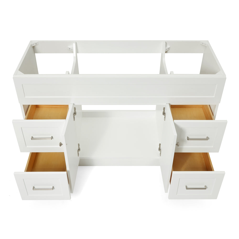 Bradford 54-inch White base cabinet on white back ground front view open door