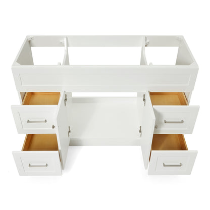 Bradford 54-inch White base cabinet on white back ground front view open door