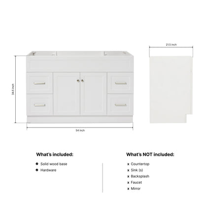 Bradford 54-inch White base cabinet on dimensions