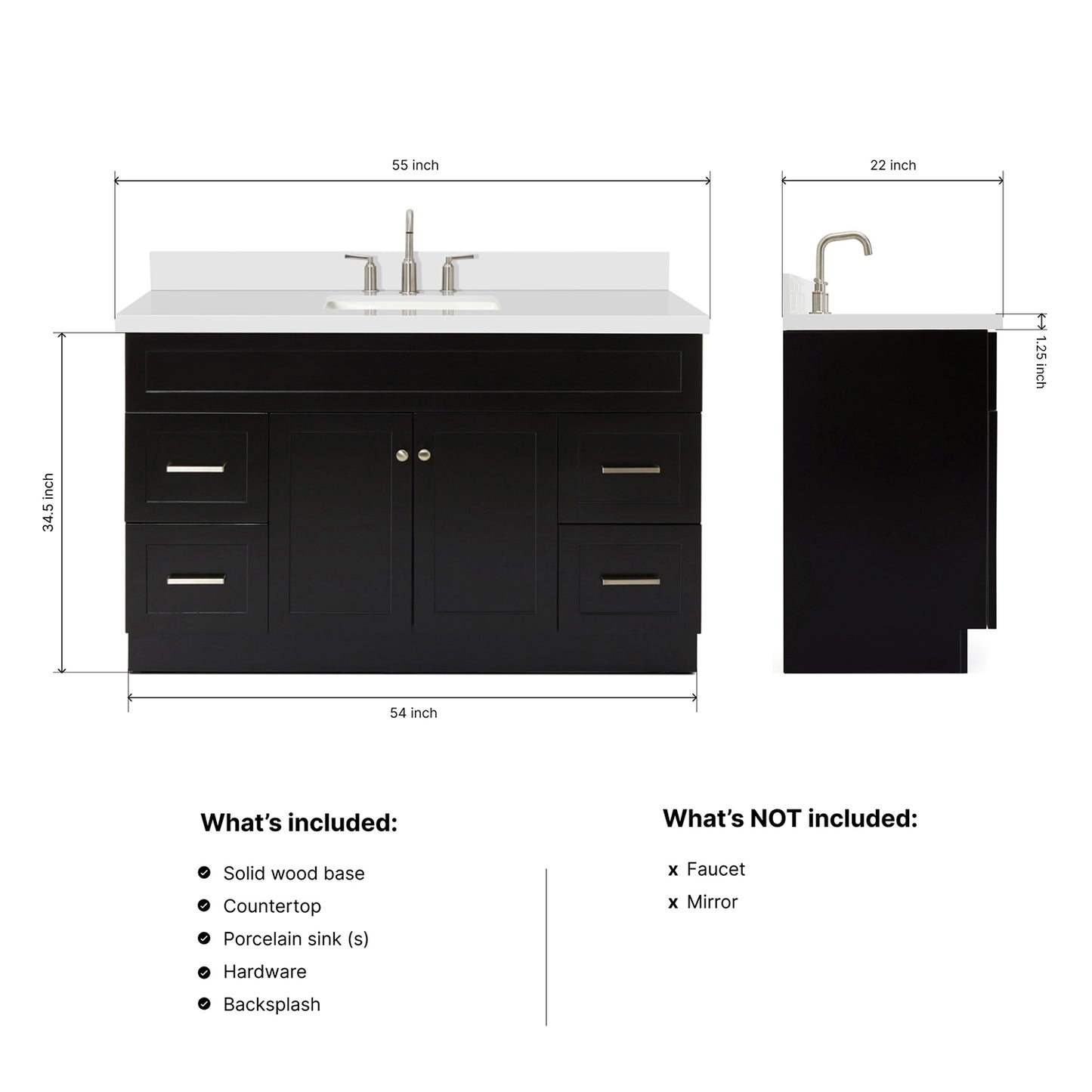 Bradford 54-Inch Black bathroom vanity dimensions