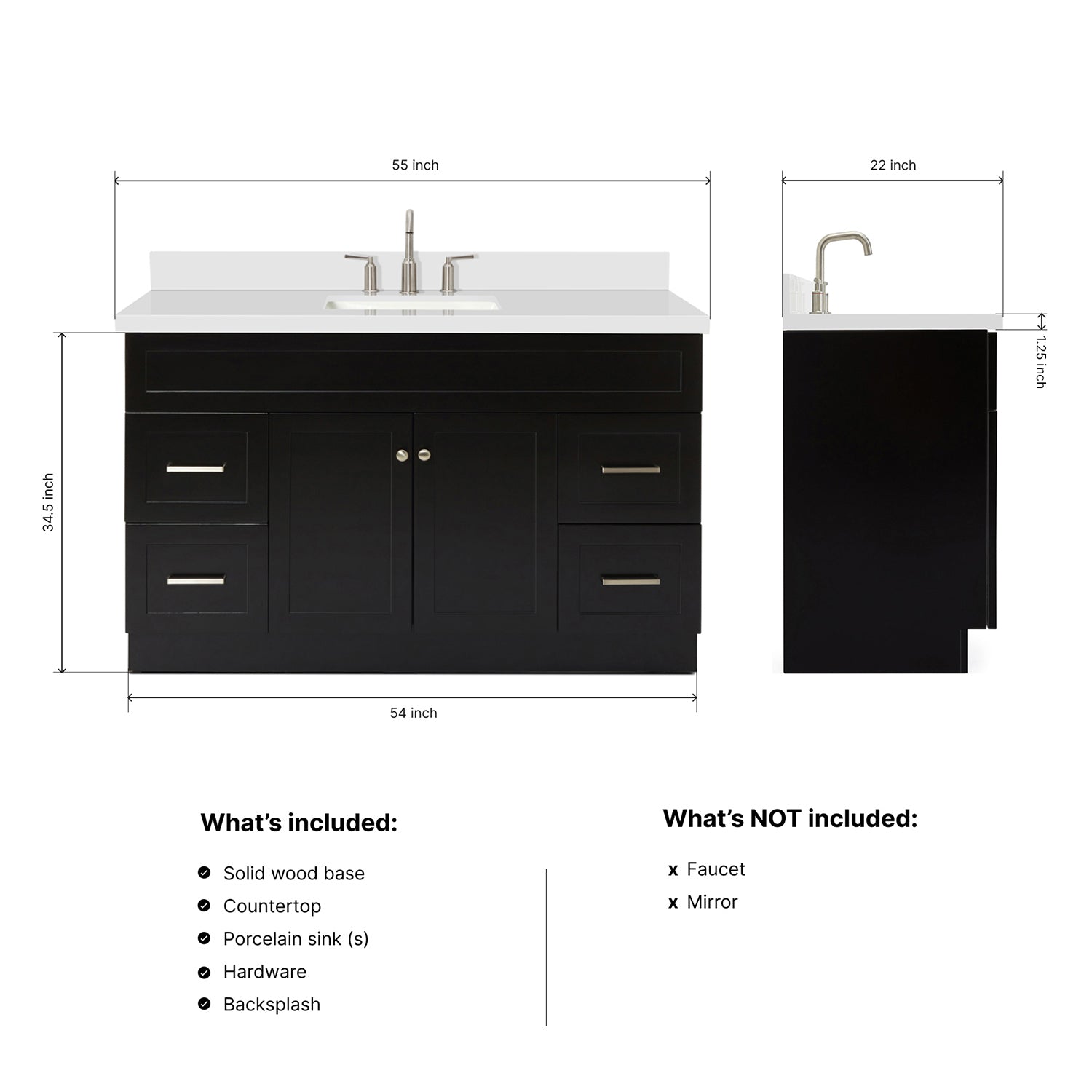 Bradford 54-Inch Black bathroom vanity dimensions
