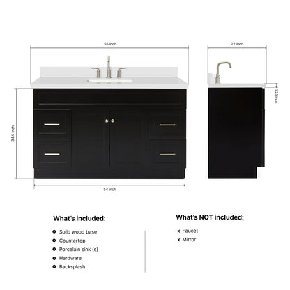 Bradford 54-Inch Black bathroom vanity dimensions