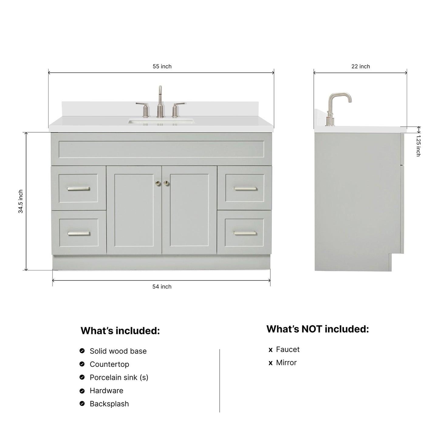 Bradford 54-Inch Grey bathroom vanity dimensions
