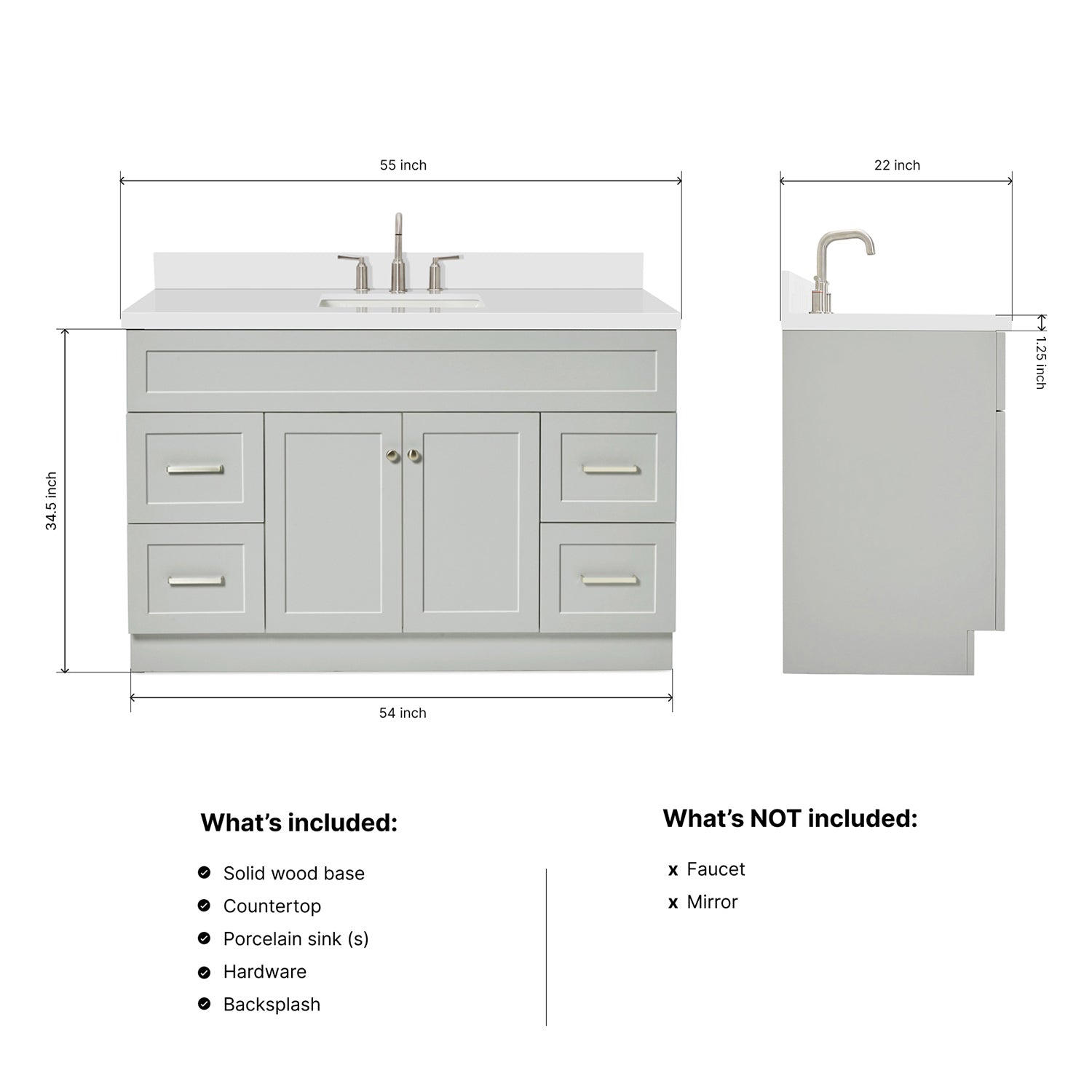 Bradford 54-Inch Grey bathroom vanity dimensions