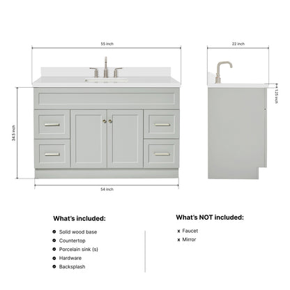 Bradford 54-Inch Grey bathroom vanity dimensions
