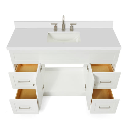 Bradford 54-Inch White bathroom vanity on white background – product photo 2
