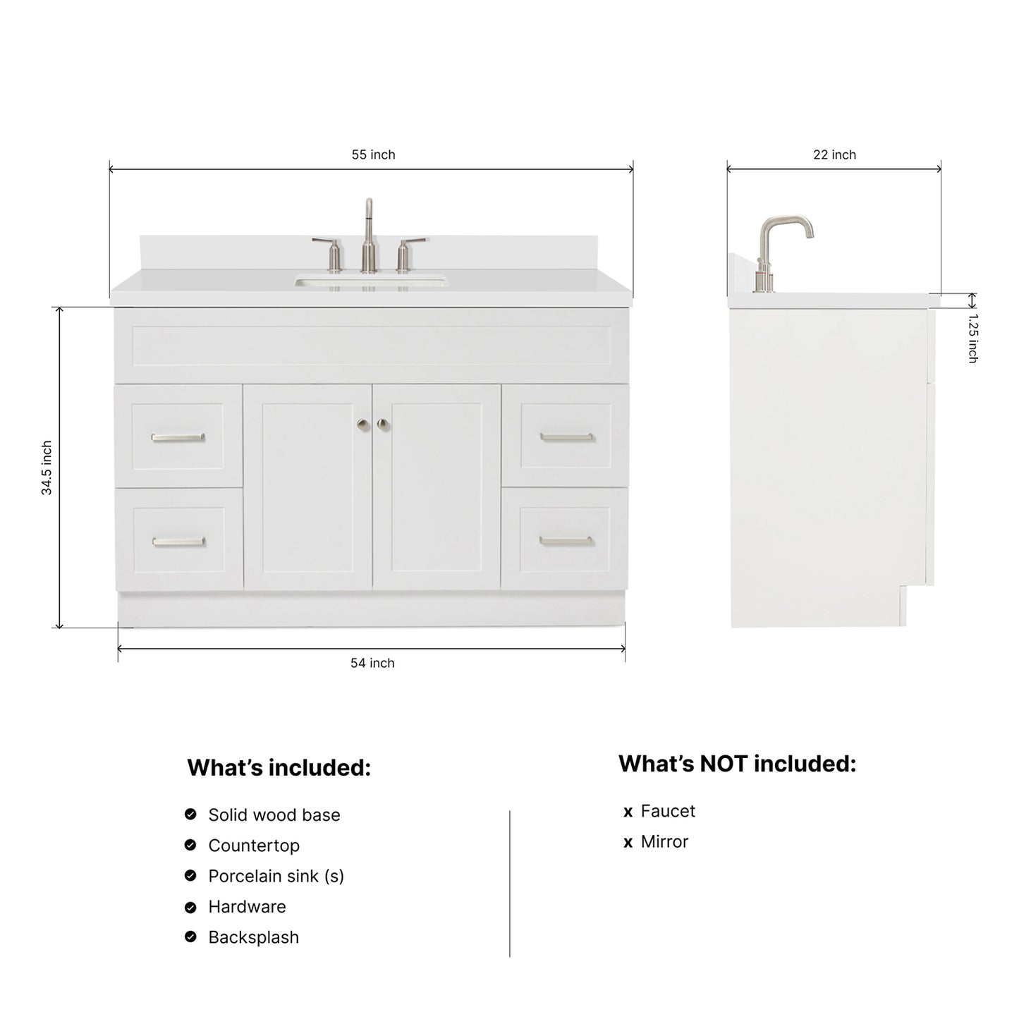 Bradford 54-Inch White bathroom vanity dimensions