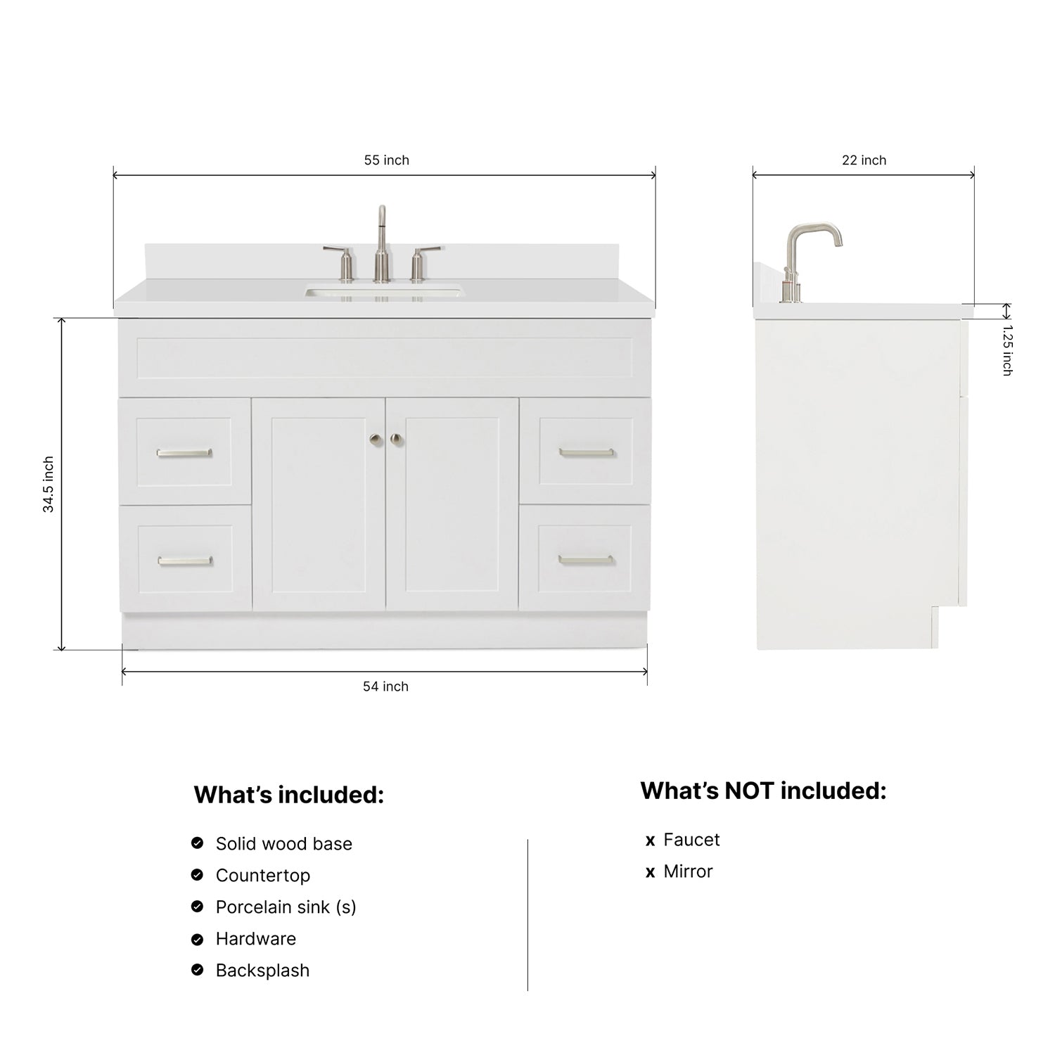 Bradford 54-Inch White bathroom vanity dimensions