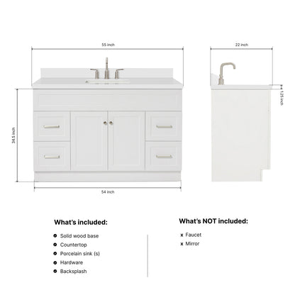 Bradford 54-Inch White bathroom vanity dimensions
