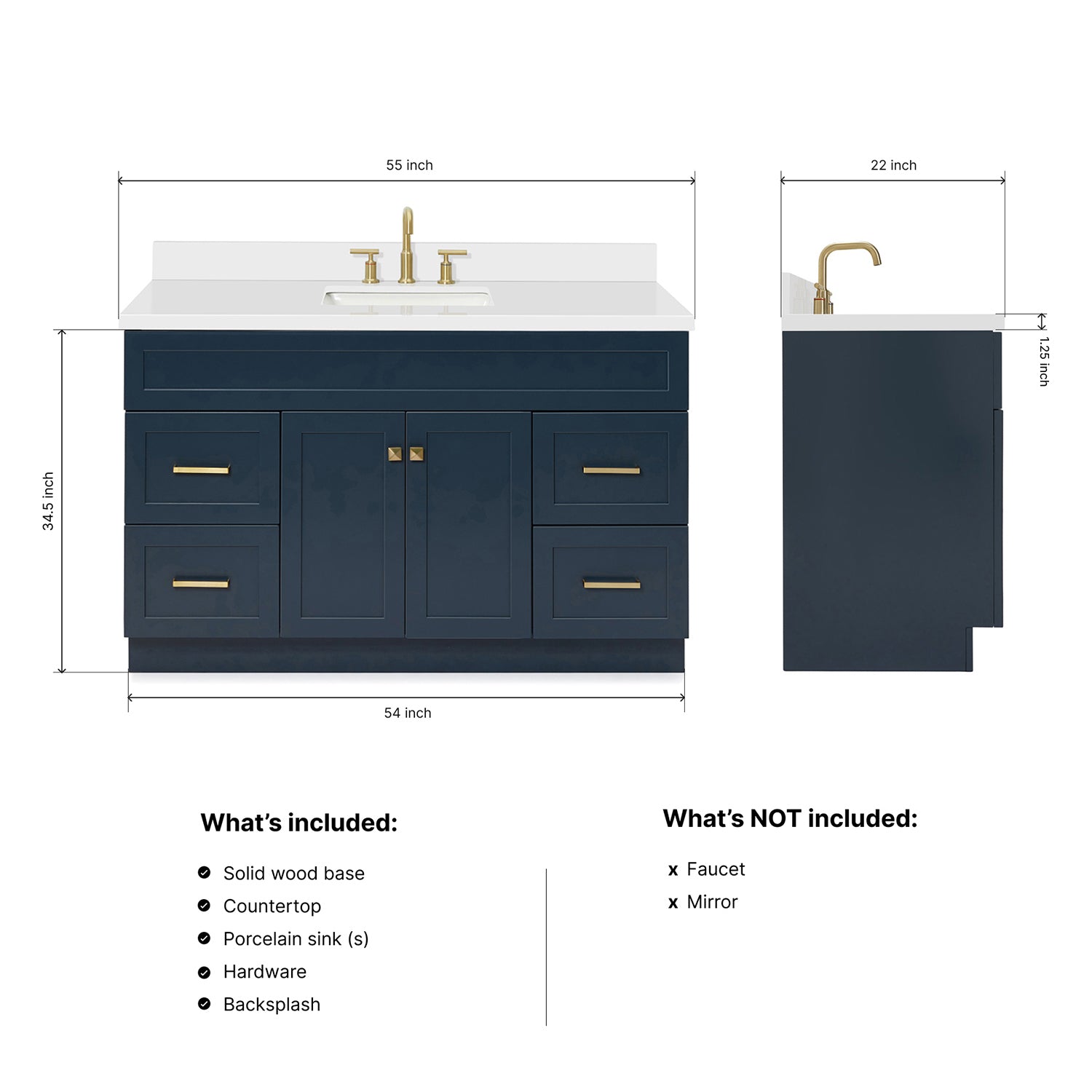 Bradford 54-Inch Midnight Blue bathroom vanity dimensions