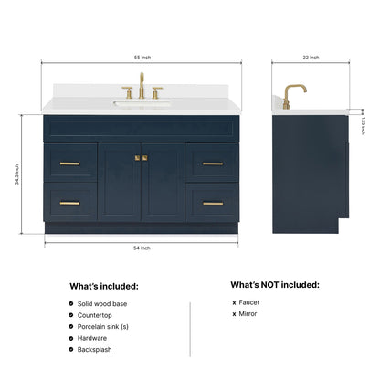 Bradford 54-Inch Midnight Blue bathroom vanity dimensions