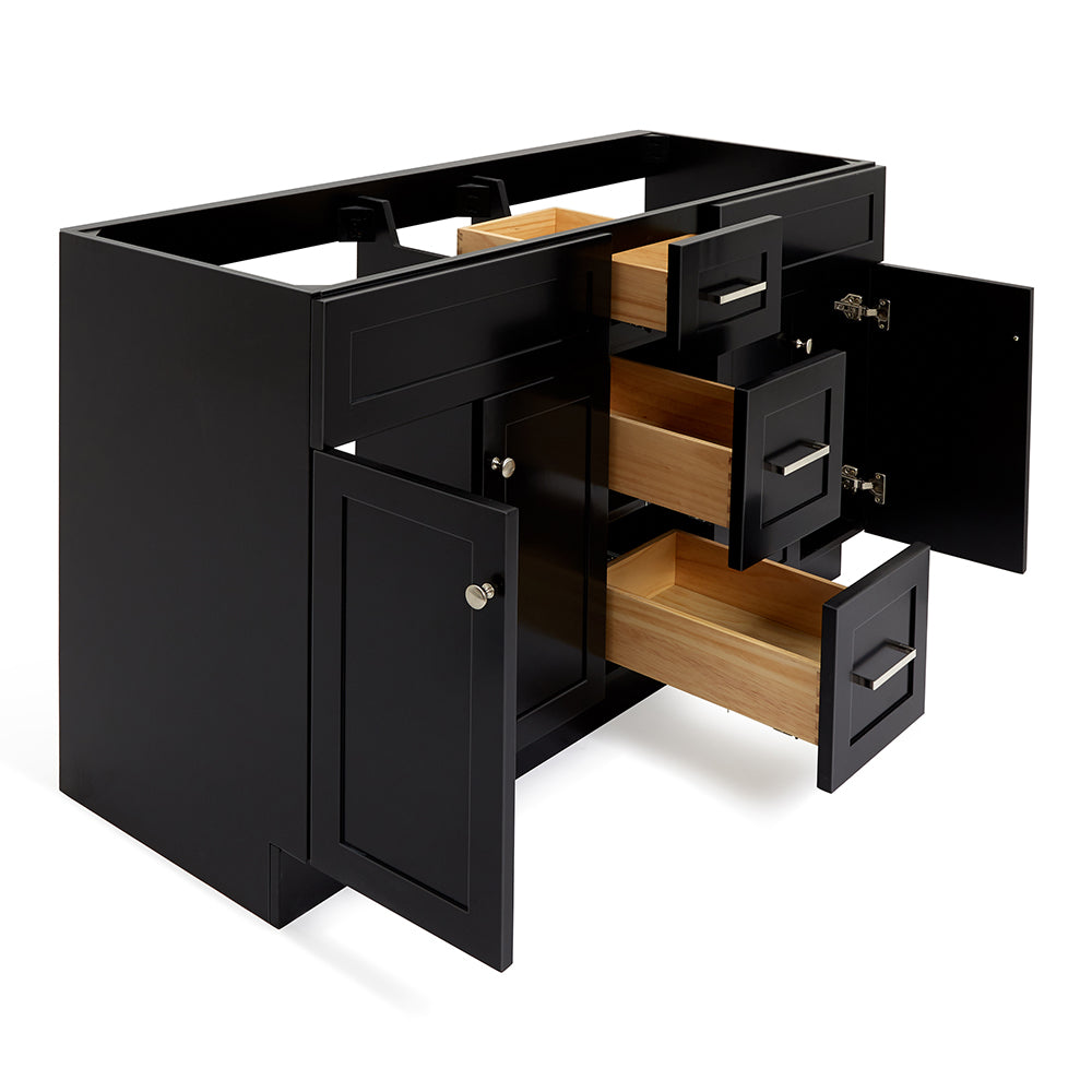 Bradford 60-inch Black base cabinet on white back ground side view open door