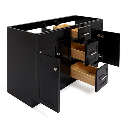 Bradford 60-inch Black base cabinet on white back ground side view open door
