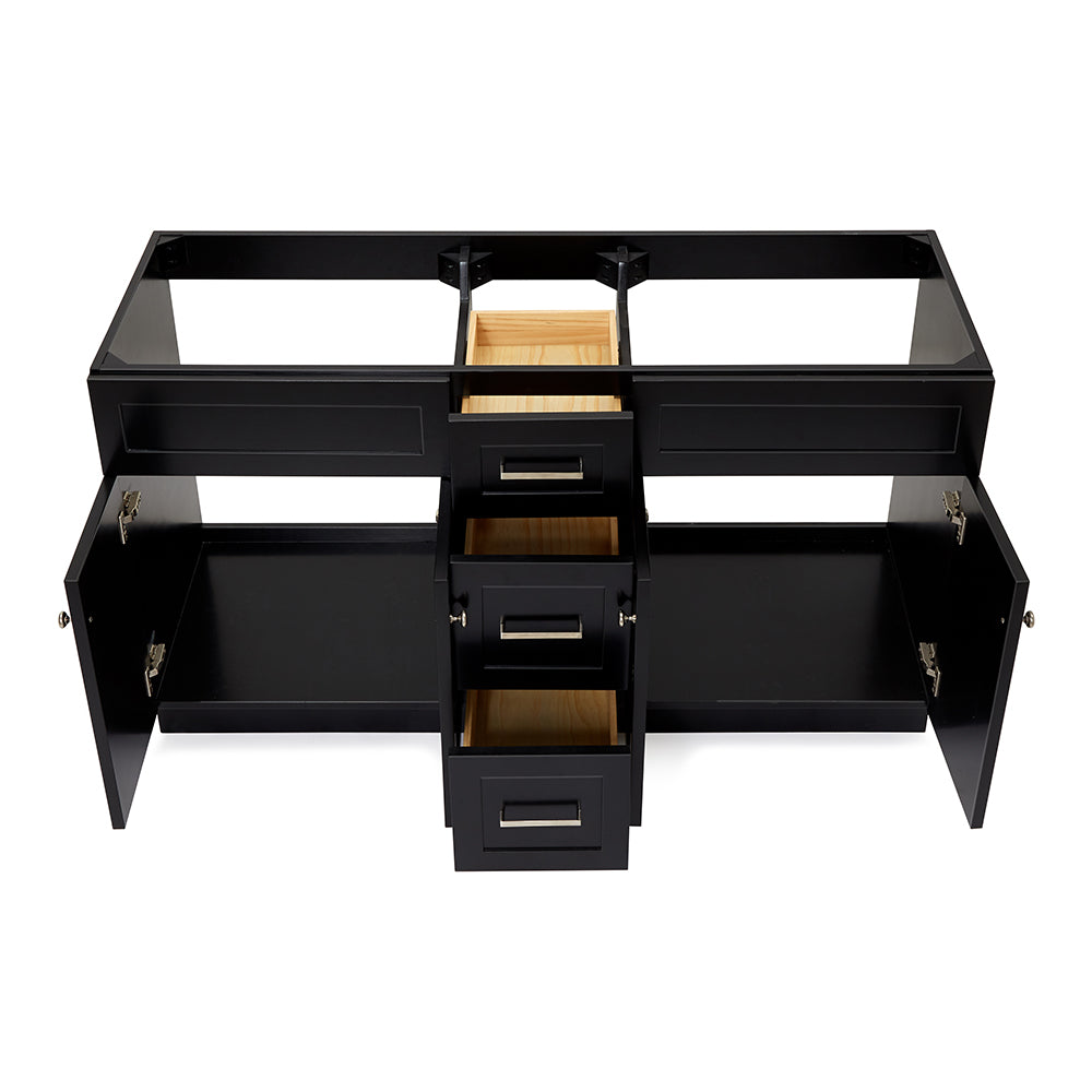 Bradford 60-inch Black base cabinet on white back ground front view open door