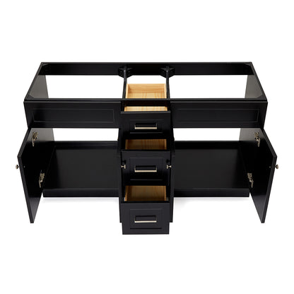 Bradford 60-inch Black base cabinet on white back ground front view open door