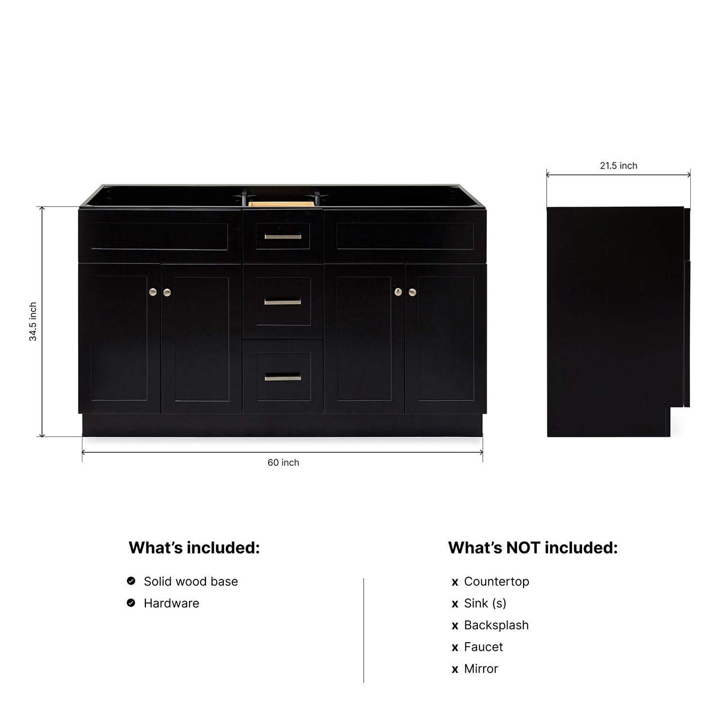 Bradford 60-inch Black base cabinet on dimensions