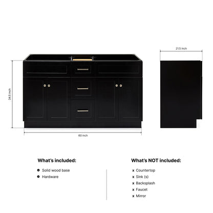 Bradford 60-inch Black base cabinet on dimensions
