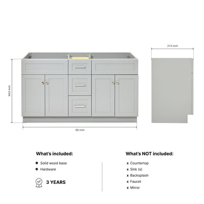 Bradford 60-inch Grey base cabinet on dimensions