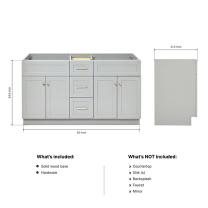Bradford 60-inch Grey base cabinet on dimensions