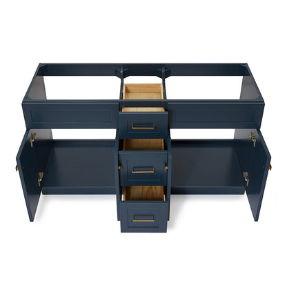 Bradford 60-inch Midnight Blue base cabinet on white back ground front view open door