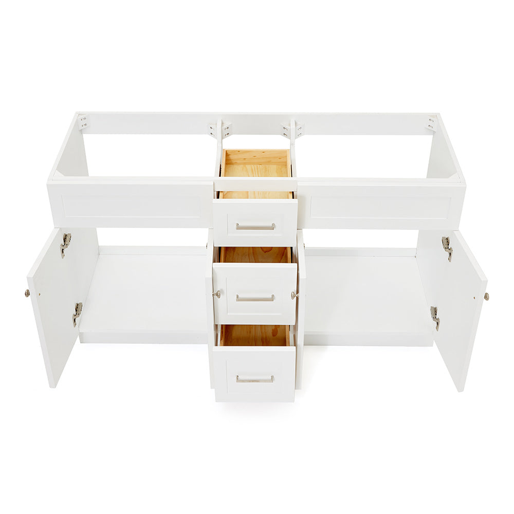 Bradford 60-inch White base cabinet on white back ground front view open door