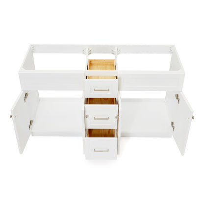 Bradford 60-inch White base cabinet on white back ground front view open door