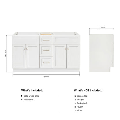 Bradford 60-inch White base cabinet on dimensions