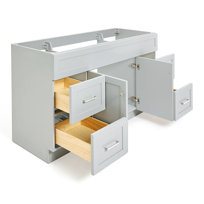 Bradford 60-inch Grey base cabinet on white back ground side view open door