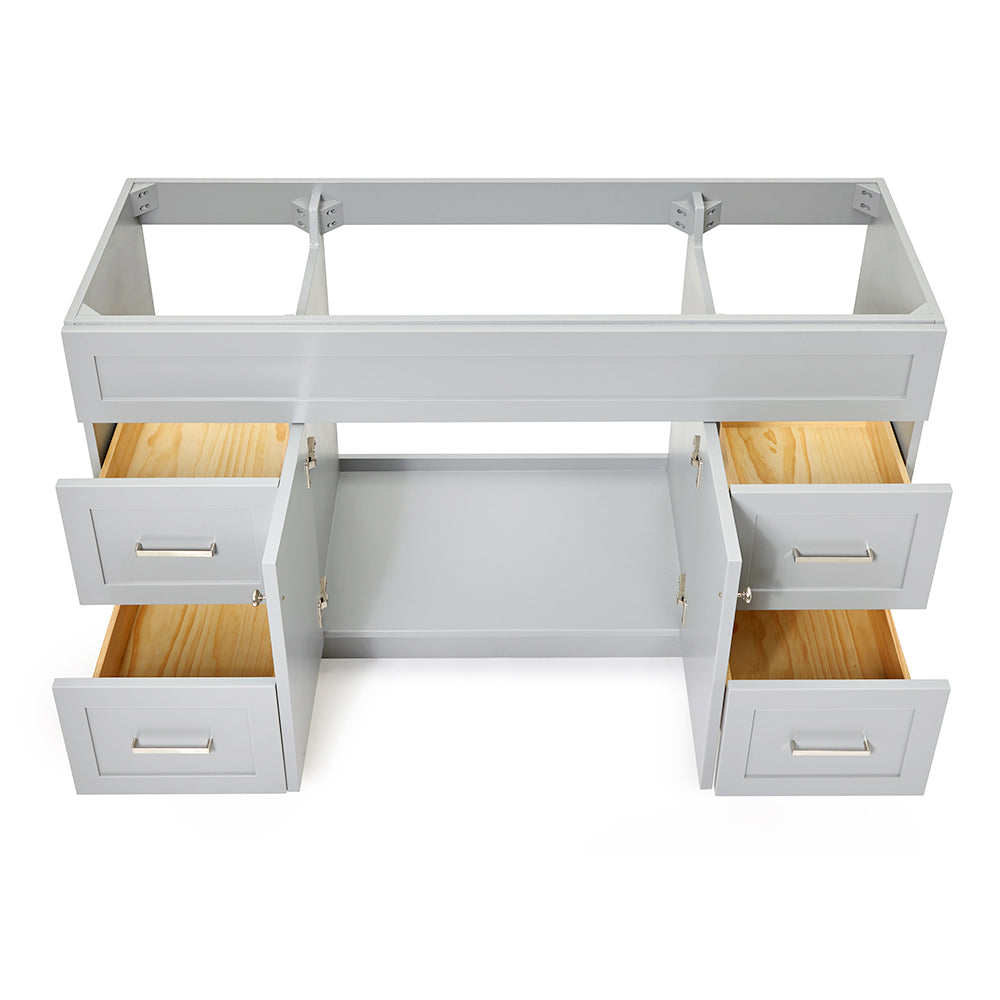 Bradford 60-inch Grey base cabinet on white back ground front view open door