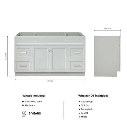 Bradford 60-inch Grey base cabinet on dimensions