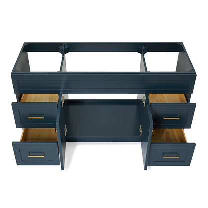 Bradford 60-inch Midnight Blue base cabinet on white back ground front view open door