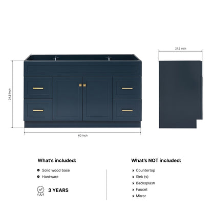 Bradford 60-inch Midnight Blue base cabinet on dimensions