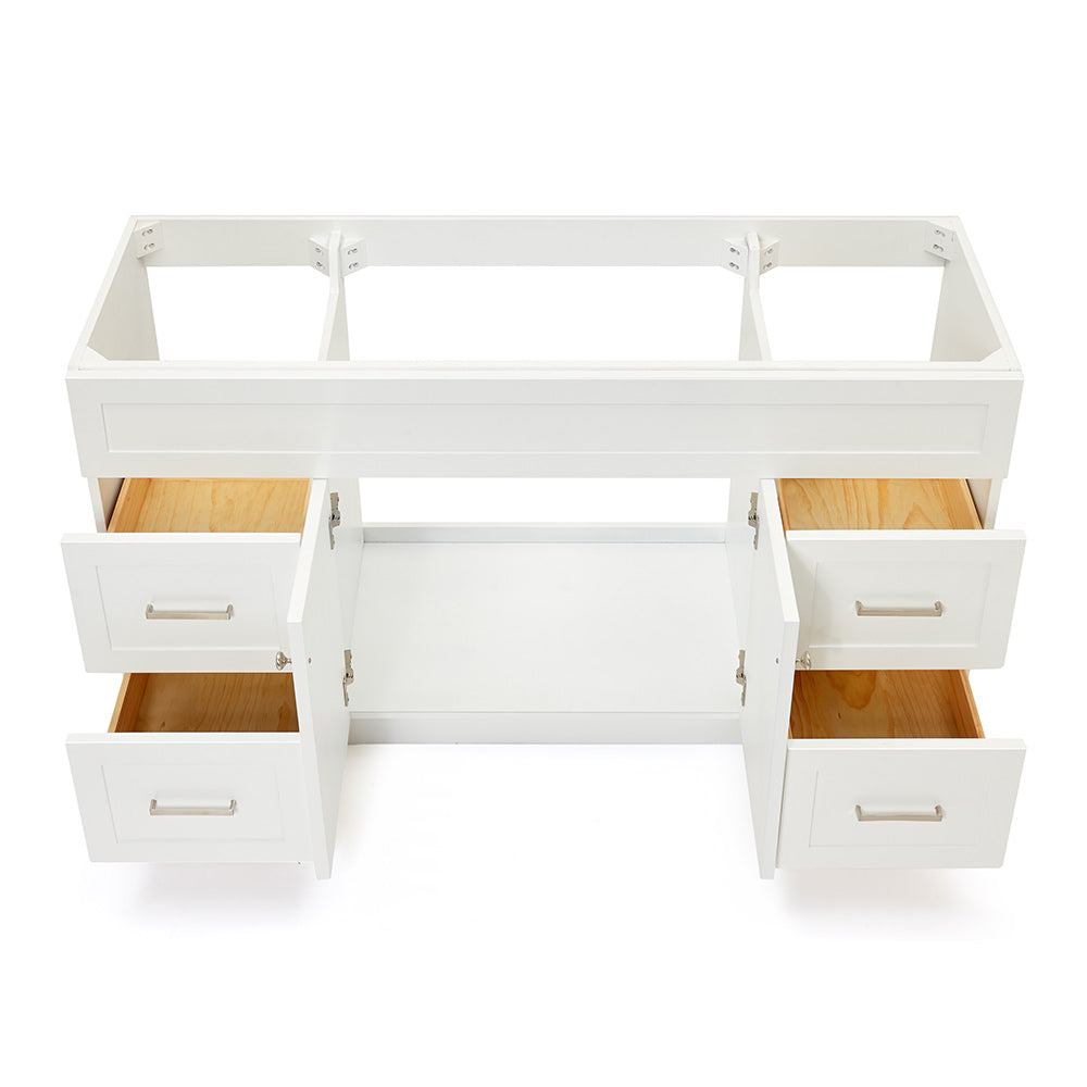 Bradford 60-inch White base cabinet on white back ground front view open door