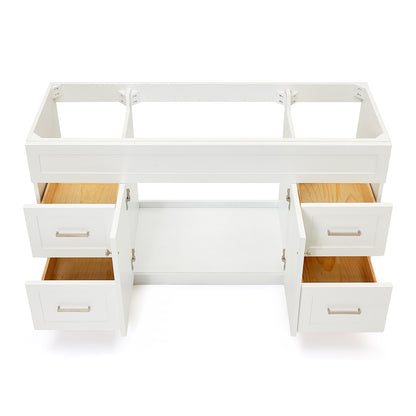 Bradford 60-inch White base cabinet on white back ground front view open door