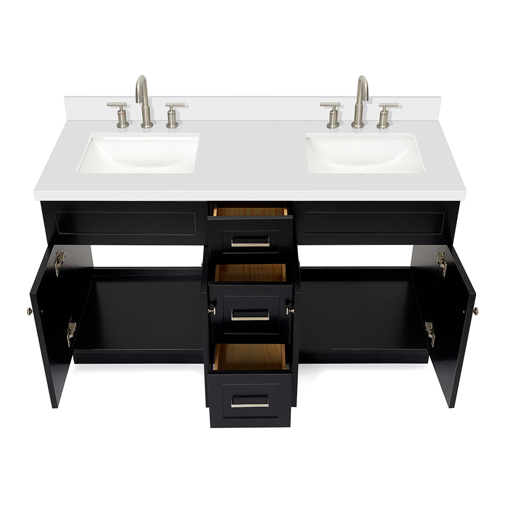 Bradford 60-Inch Black bathroom vanity on white background – product photo 2