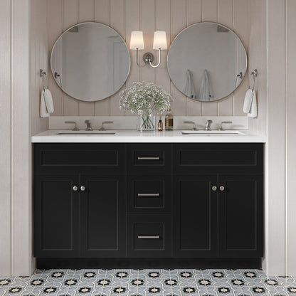 Bradford 60-Inch Black bathroom vanity in styled bathroom setting
