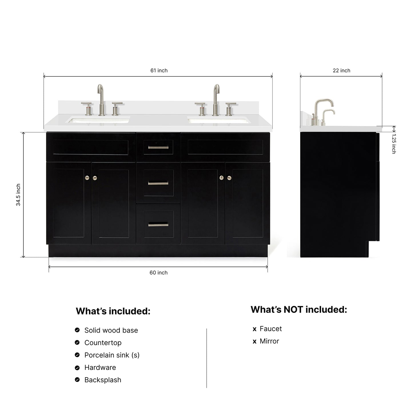 Bradford 60-Inch Black bathroom vanity dimensions
