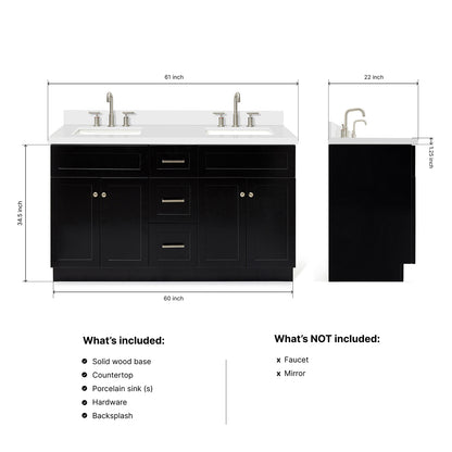 Bradford 60-Inch Black bathroom vanity dimensions