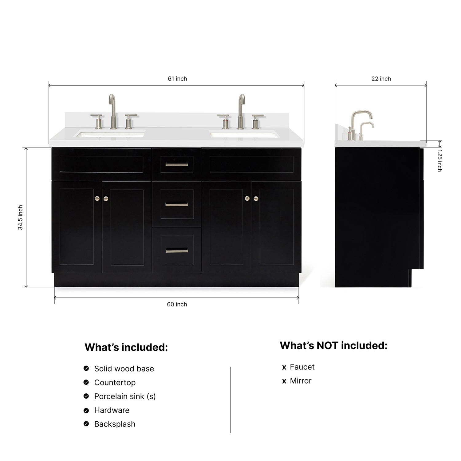 Bradford 60-Inch Black bathroom vanity dimensions
