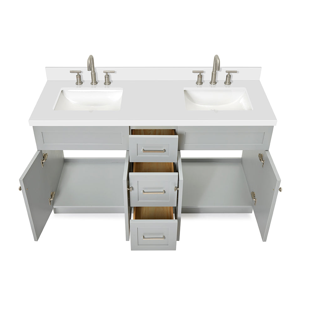 Bradford 60-Inch Grey bathroom vanity on white background – product photo 2