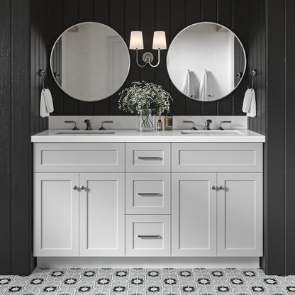 Bradford 60-Inch Grey bathroom vanity in styled bathroom setting